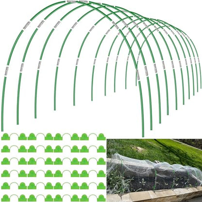 60pcs Garden Hoops for Raised Beds Wide, 8ft Greenhouse Hoops Grow Tunnel for Row Cover Netting, Adjustable Fiberglass Rust-Free Garden Bed Plant Hoops Support DIY Frame Stake for Outdoor, 40pcs Clips - size: 60PCS