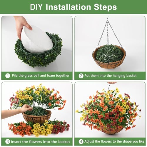 Artificial Flowers for Outdoors Faux Fall Hanging Baskets UV Resistant - color: G Orange Brown Yellow