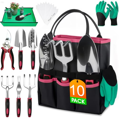 WOWBOX Garden Tools Set, 10 PCS Heavy Duty Gardening Hand Tools Kit, Red - style: Black Red