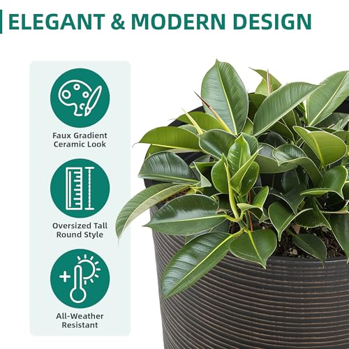 24" Large Outdoor Planters for Plants,Bronze Plastic Tall Flower Pots - color: 23.5" Pp-brushed Bronze