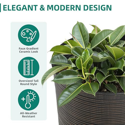 24" Large Outdoor Planters for Plants,Bronze Plastic Tall Flower Pots - color: 23.5" Pp-brushed Bronze