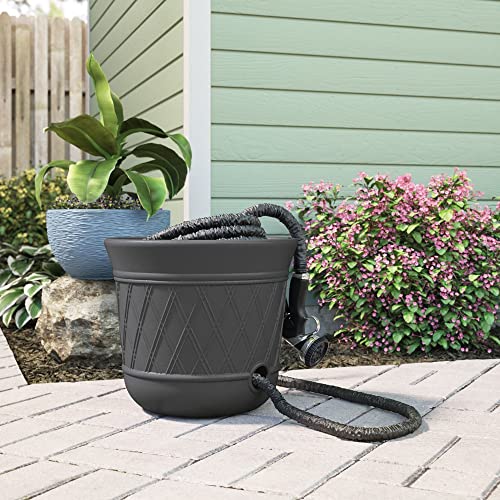 Suncast 4 Pack 14" x 12" Round Resin Decorative Weatherproof Outdoor Hideaway Standard Garden Hose Storage Pot with Drainage Holes, Gray - size: 4 Pack