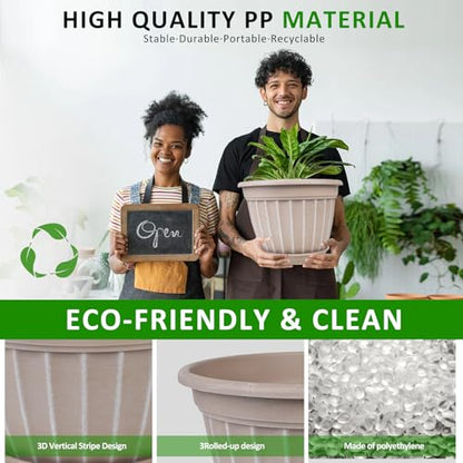 4 Pack 16 inch Plant Pots, Retro Vertical Stripe Flower Pots Outdoor - color: Beige, size: 16 inch-4 pack