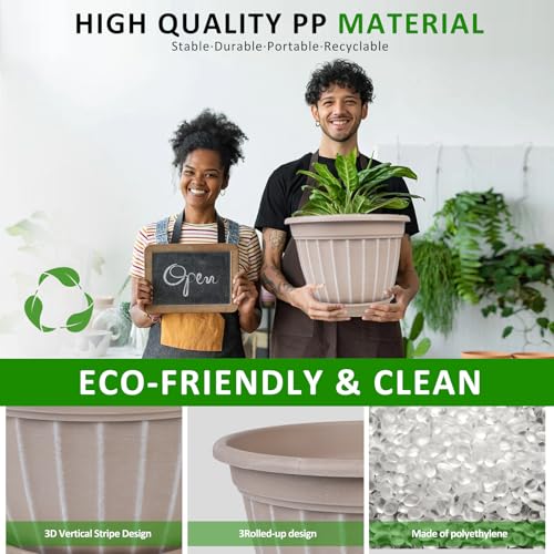 4 Pack 16 inch Plant Pots, Retro Vertical Stripe Flower Pots Outdoor - color: Beige, size: 16 inch-4 pack