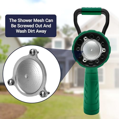 HugeDawn Garden Hose Nozzle, 6 Spray Patterns Heavy Duty Metal Water Nozzle with High Pressure for Watering, Cleaning, Washing (Green) - color: Green