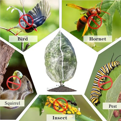 Drawstring & Zipper Fruit Tree Netting Cover - (4 Pack 8×6.6FT) - Reusable Bird Netting for Blueberry Bushes, Anti-Cicada/Deer/Squirrel Large Plant Protection Net - size: 8×6.6 ft