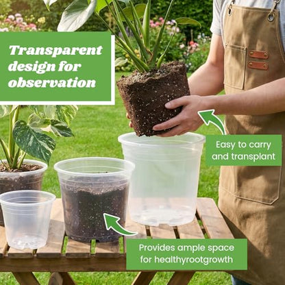 16 Pack 10/7/6/5 Inch Clear Nursery Pots with Drainage Holes, Large Clear Plastic Pots with Plant Labels, Nursery Pots for Seedlings, Herbs, Vegetables, Flowers