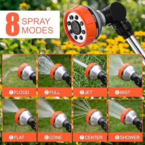 Hushee 2 Pack 18.5" Metal Watering Wand, 180° Swivel Garden Hose Nozzle with 8 Spray Patterns, Water Hose Wand with Thumb Control, Heavy Duty Sprayer Nozzle for Hanging Baskets Shrubs Plants Car