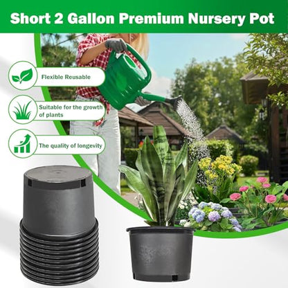 Short 2 Gallon Pots for Plants, Sturdy Plastic Planter Pots with Drainage Holes, Large Plastic Planters, Garden Planter Pots for Seedlings, Succulents - size: 10 Pcs Gallon Short