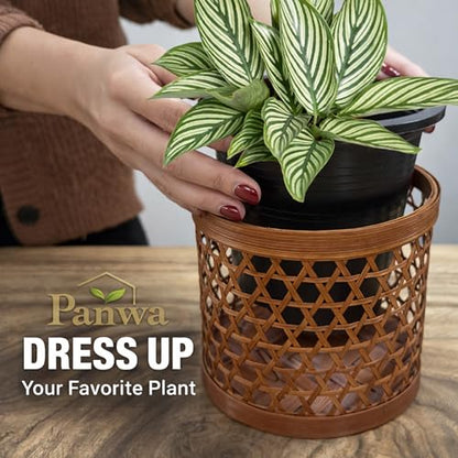 Handcrafted Bamboo Tabletop Decorative Plant Pot Covers - Multi Set of 3 – for Indoor Plants, Orchids, Succulents – Natural Handmade Thai Bamboo Plant Basket