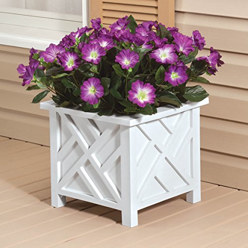 Miles Kimball Chippendale Planter Box, White - Plant Holder for Garden, - color: White