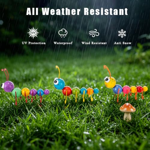 Metal Yard Art Colorful Caterpillar Figurines Set of 3 - color: 3 Pack Caterpillars