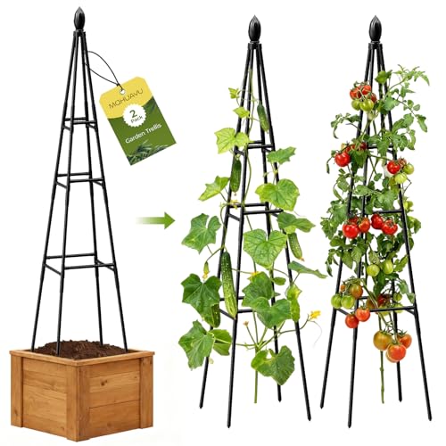 2 Pack Garden Trellis for Climbing Plants Outdoor,68" Tall Cucumber Trellis Garden Obelisk Trellis Rustproof Plants Support with Adjustable Heights for Indoor Potted Plants, Vines, Vegetables - style: Flame-shaped(2Pack)