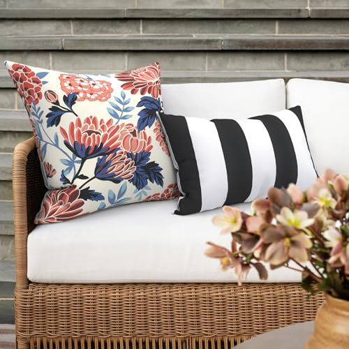 Outdoor 16x16 Inch Throw Pillow Covers Set of 2, Covers ONLY, All Weather Square Pillow Cases, Patio Cushion Pillow of Home Furniture Use, Red Chrysanthemum - color: Red Chrysanthemum, size: 16" x 16" (Pack of 2)