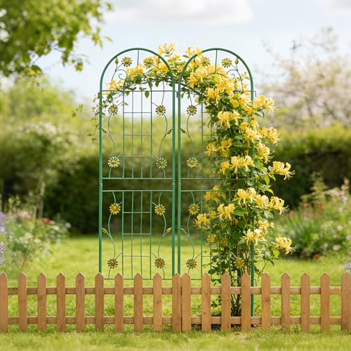Garden Trellis for Climbing Plants Outdoor, 2-Pack 71" Metal Rustproof - color: Sunflower1-2pacs-Green, size: 71×19.7"