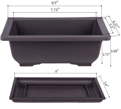 MUZHI 6PCS/Pack Retro Style Basin Larger Plastic Flower Pot Planters 8.9 Inch Bonsai Plant Bowl Nursery Pots Plastic Bonsai Training Pots Rectangle Large - size: 6pcs large rect 8.9"