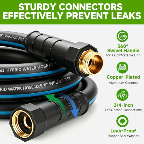 100FT 5/8" Heavy Duty Garden Hose, NON-EXPANDABLE Flexible Water Hose, No Kink - size: 100ft