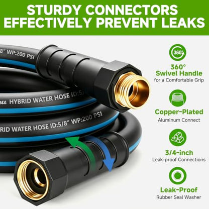 100FT 5/8" Heavy Duty Garden Hose, NON-EXPANDABLE Flexible Water Hose, No Kink - size: 100ft