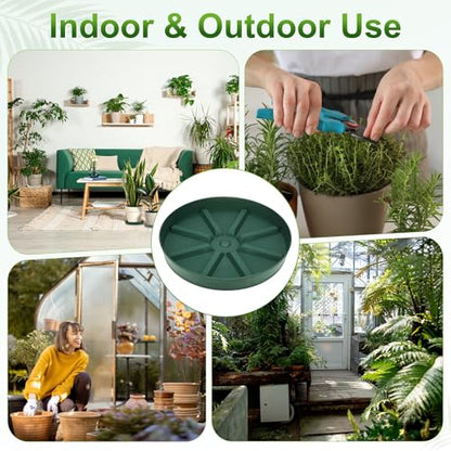 M METERXITY 2-Pack Plant Saucer, 11.22 Inch/28.5 cm Plastic Plant Trays Thicker for Pots/Indoor/Outdoor/Water Drainage and Protection, Flowerpot Drip Tray [Green] - size: 11.22 in