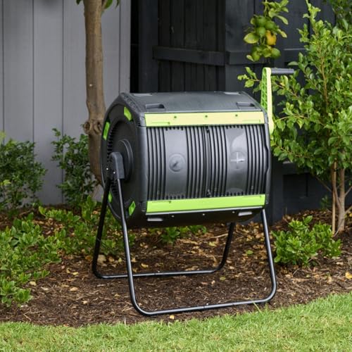 Maze 48 Gallon Compost Tumbler & Cart - Dual Compartment Geared Composter - -