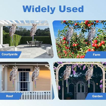 4PCS Garden Owl to Scare Pigeons Away from Porch, Flat Fake Owl to Keep Pigeon Away from Balcony, Hanging Plastic Owl, Woodpecker Scare Devices with Reflective Tape for Tree Patio Window Roof - color: Grey (2) - 4PCS