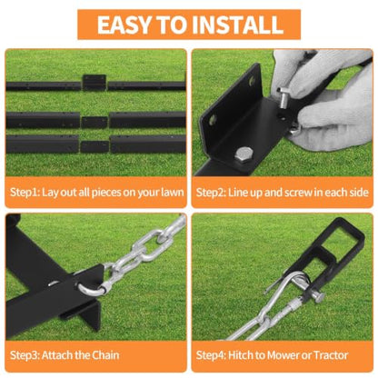 Heavy Duty 4FT Drag Harrow Driveway Grader, Tow-Behind Landscape Rake with 16FT Chain for ATV, UTV, Tractor – Ideal for Gravel, Soil, Sand Leveling and Lawn Maintenance - size: 4 FT