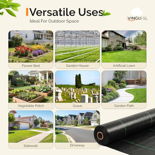 VINGLI 6.5x300FT Weed Barrier Landscape Fabric, 3.2oz Premium Heavy Duty Weed Blocker Fabric, Garden Cloth Weed Control Mat, Geotextile Fabric, Ground Cover for Gardening, Driveway & Landscaping - size: 6.5x300FT