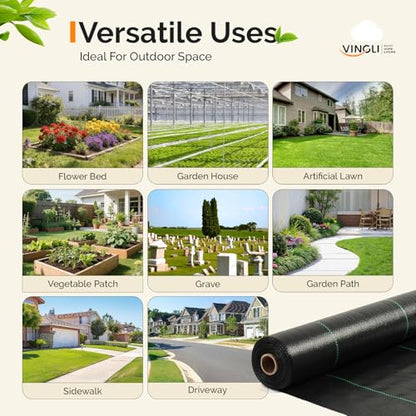 VINGLI 3x300FT Weed Barrier Landscape Fabric, 3.2oz Premium Heavy Duty Weed Blocker Fabric, Garden Cloth Weed Control Mat, Geotextile Fabric, Ground Cover for Gardening, Driveway & Landscaping - size: 3x300FT