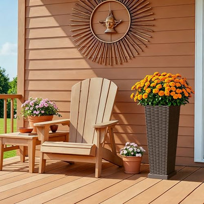 Devoko Resin 23.6'' Tall Planters, Large Taper Outdoor Planter - color: Brown, size: 23.6" With Trays