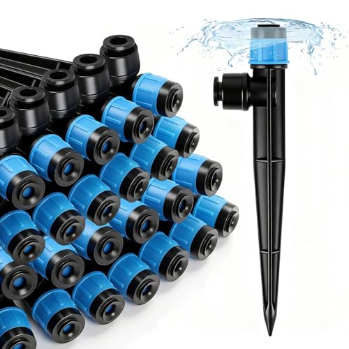 30 Pack Quick Connect Drip Emitters Fan Shape with Stake for 1/4" Irrigation Tubing, Adjustable 360 Degree Water Flow Irrigation Vortex Sprayer Garden Irrigation Dripper for Watering System - color: Push Vortex Emitter-30P