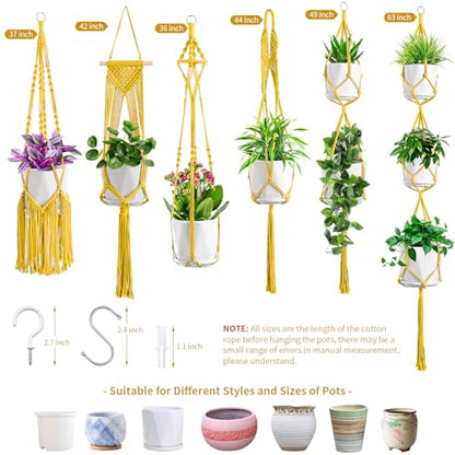SFENNGPET Macrame Plant Hangers, 6Pack Hanging Planters for Indoor Plants - color: Yellow