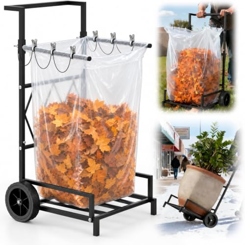 Leaf Bag Holder Cart with Wheels, 2-in-1 Heavy Duty Hand Truck