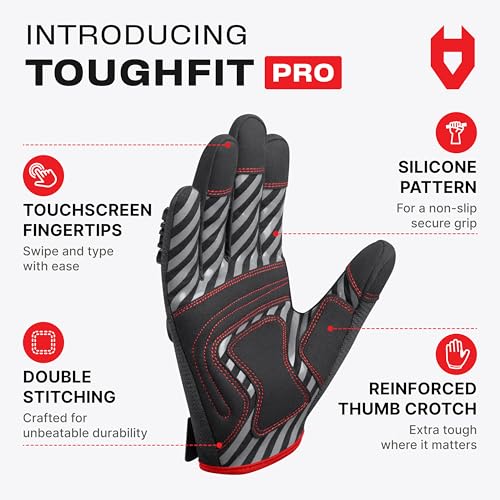 NoCry Heavy Duty Work Gloves for Men with Reinforced Palm and Non-Slip Grip - size: Large, style: Pro
