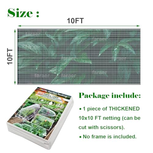 Garden Pest Barrier Netting, Insect Barrier Thickened Mesh Net Plant Covers 10x10Ft Ultra Fine Protection Netting for Vegetable Fruits Crops Row Cover Strawberry Raised Bed Bugs Out Screen Net - size: 10x10ft Reinforced Netting