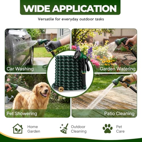 Garden Hose 50 ft, 2026 Upgraded Kink Free Flexible Water Hose 50ft With 10 Pattern Spray Nozzle, Leak-Proof, Portable, Ultra Lightweight & Durable Garden Hose for Yard, Lawn, Outdoor (DarkGreen) - size: 50FT