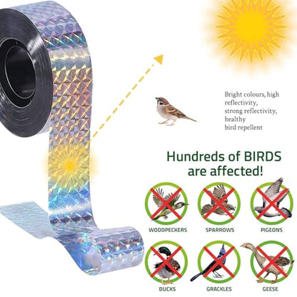 Shudyear Bird Scare Reflective Tape, 252 Feet Per Roll, Double-Sided Reflective, A Substitute for Scarecrows, Suitable for Outdoor Use in Homes, Gardens, Farms, and Orchards (1, Grid Style)