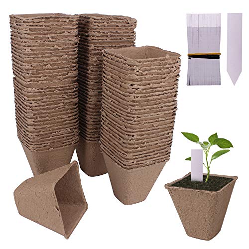 100 Pack 3.15" Square Biodegradable Peat Pots Plant Nursery Pots - size: Square(8cm) 100pack