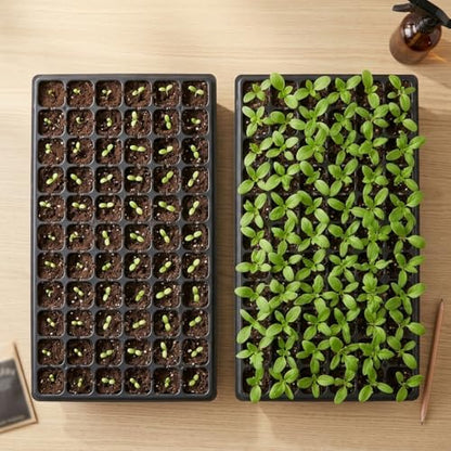 72 Cell Seed Starter Tray, 10 Pack Seed Trays with Drain Holes — 2.2 Inch Deep Seedling Plug Insert for Germination Propagation, 720 Cells, 21 x 11.5 Inches, Black