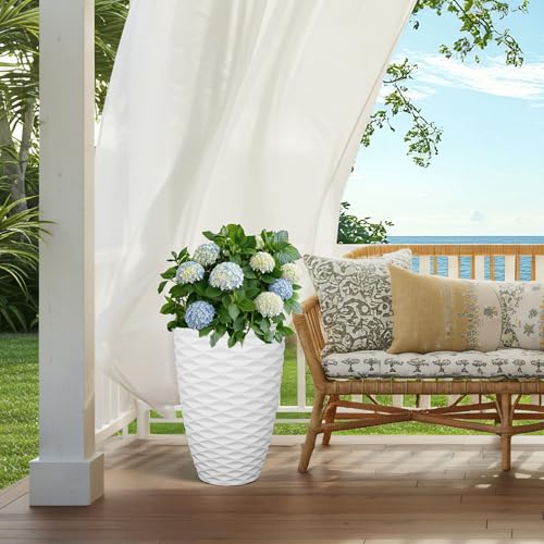 2-Pack 19" White Resin Tall Outdoor Planters with Wave Texture - color: 19"h-white Wavy