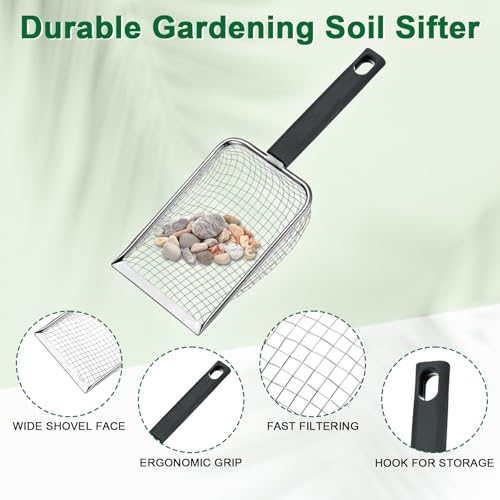 M METERXITY 2-Pack Gardening Soil Sifter, 5/2 mm Mesh Stainless Steel Portable Gardening Sifter with Plastic Handle for Sand/Dirt/Rock/Compost [White, Gray] - color: White, Gray, size: 5,2 mm
