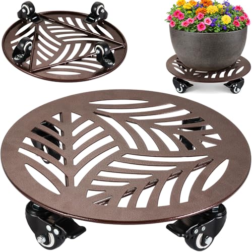 1-Pack Large Metal Plant Caddy with Wheels 13 Inches Heavy-duty Rolling Plant Stands with Casters Wheeled Flower Pot Mover Rollers Rust-proof Iron Planter Dolly Coasters for Indoor Outdoor Use - color: Textured Brown, size: 13"/ 1 pack
