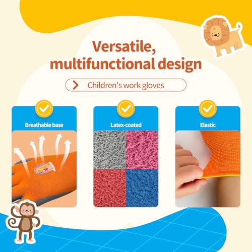 MIG4U Kids Gardening Gloves 3 Pairs, Rubber Coated Yard Work Gloves Waterproof Durable for Boys and Girls - color: Macaroon, size: X-Small