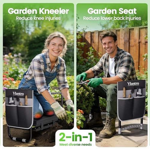 2-in-1 Garden Kneeler & Seat – Heavy Duty Foldable Gardening Bench, 400 lbs Capacity, Thick Removable Kneeling Pad, Waterproof Oxford Cushion, Portable Tool Pouch, for Seniors, Women, Mom