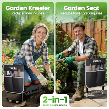 2-in-1 Garden Kneeler & Seat – Heavy Duty Foldable Gardening Bench, 400 lbs Capacity, Thick Removable Kneeling Pad, Waterproof Oxford Cushion, Portable Tool Pouch, for Seniors, Women, Mom