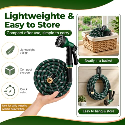 Garden Hose 150 ft, 2026 Upgraded Kink Free Flexible Water Hose 150ft With 10 Pattern Spray Nozzle, Leak-Proof, Portable, Ultra Lightweight & Durable Garden Hose for Yard, Lawn, Outdoor (DarkGreen) - size: 150FT