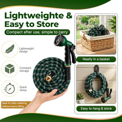 Garden Hose 150 ft, 2026 Upgraded Kink Free Flexible Water Hose 150ft With 10 Pattern Spray Nozzle, Leak-Proof, Portable, Ultra Lightweight & Durable Garden Hose for Yard, Lawn, Outdoor (DarkGreen) - size: 150FT