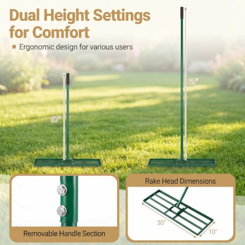 COSTWAY 30x10 Inch Lawn Leveling Rake (Green, 30"x10") - color: Green