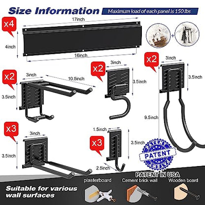 Sttoraboks Garage Tool Storage Rack, Heavy Duty Garage Storage Organizer Rack System Wall Mounted Tool with 12 double hooks, 4 rails Garden Tool Rack - size: 68inch 4 panels+12 hooks