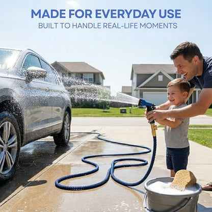 J&B XpandaHose 75ft Expandable Garden Hose, Lightweight, Brass Connectors - color: Blue/Black, size: 75ft