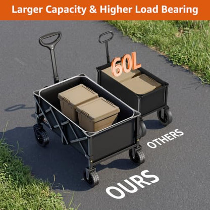 Collapsible Wagon Cart with Wheels & Reflective Stripe 280lbs Heavy Duty - color: Black, size: Medium